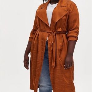 Copper Dotted Jacquard Self Tie Trench Jacket